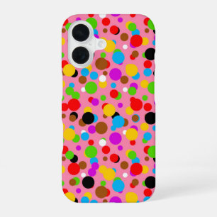 Pink Background Colourful Polka Dots iPhone 16 Case