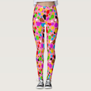 Pink Background Colourful Polka Dots Leggings