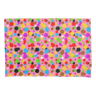 Pink Background Colourful Polka Dots Pillowcase