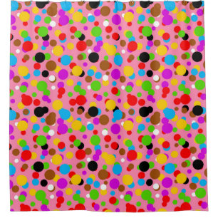 Pink Background Colourful Polka Dots Shower Curtain