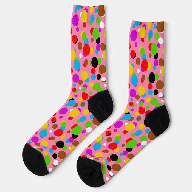 Pink Background Colourful Polka Dots Socks (Left)