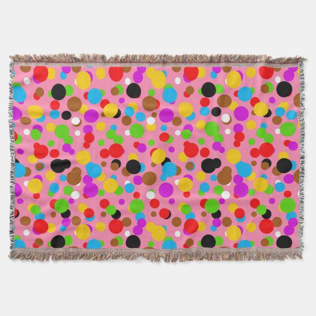Pink Background Colourful Polka Dots Throw Blanket (Front)