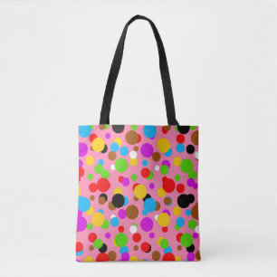 Pink Background Colourful Polka Dots Tote Bag