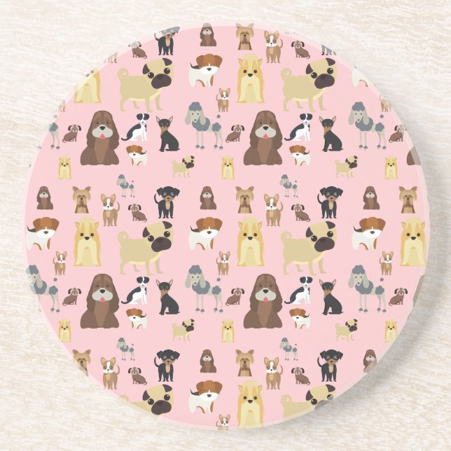pink background dogs pattern. coaster (Front)
