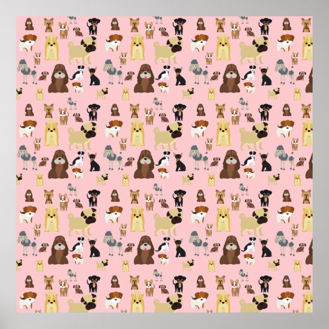 pink background dogs pattern. poster (Front)