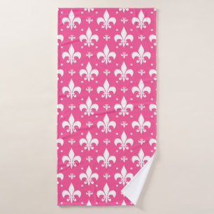 Pink Background Fleur-de-lis Pattern Design Bath Towel