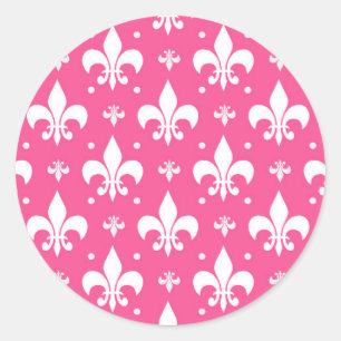 Pink Background Fleur-de-lis Pattern Design  Classic Round Sticker
