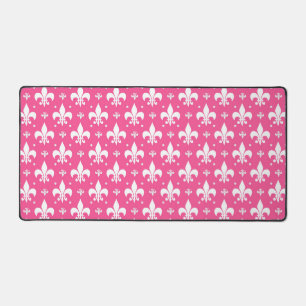 Pink Background Fleur-de-lis Pattern Design Desk Mat