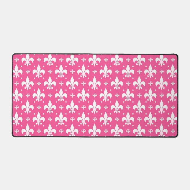 Pink Background Fleur-de-lis Pattern Design  Desk Mat (Front)