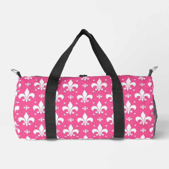 Pink Background Fleur-de-lis Pattern Design  Duffle Bag (Front)