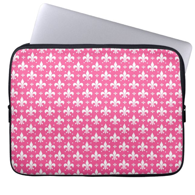 Pink Background Fleur-de-lis Pattern Design  Laptop Sleeve (Front)