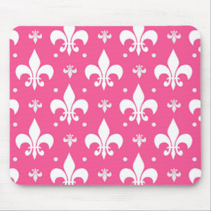 Pink Background Fleur-de-lis Pattern Design  Mouse Pad