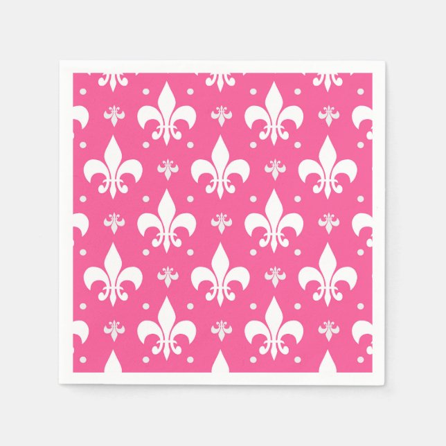 Pink Background Fleur-de-lis Pattern Design  Napkin (Front)