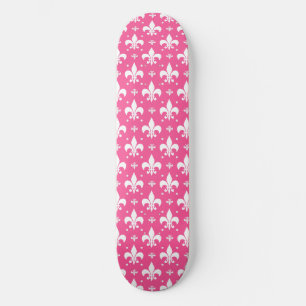 Pink Background Fleur-de-lis Pattern Design Skateboard