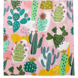 Pink background, hand-drawn cactus pattern. shower curtain
