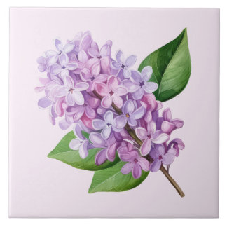 Pink Background Lilac Blossom Art Ceramic Tile