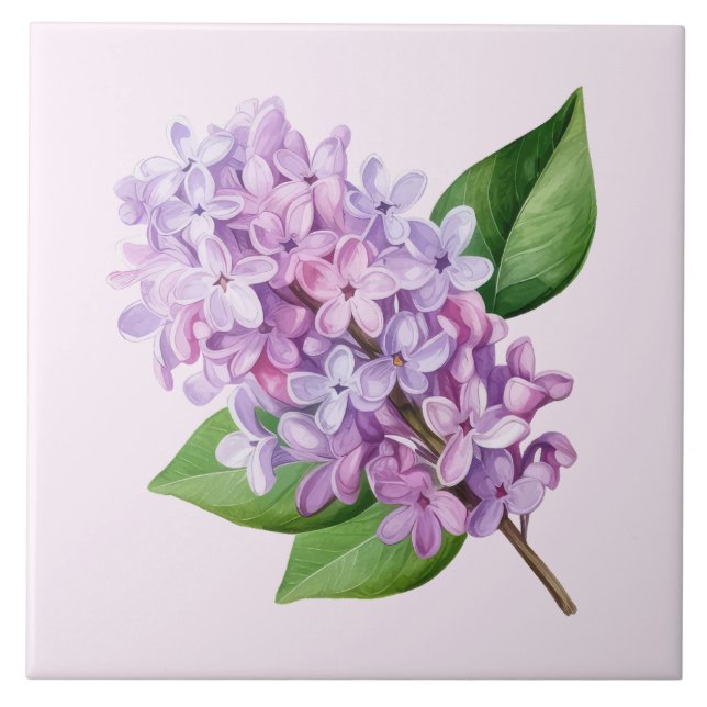 Pink Background Lilac Blossom Art Ceramic Tile (Front)
