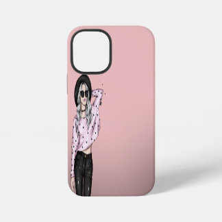 Pink background & sweet girl  iPhone 12 mini case