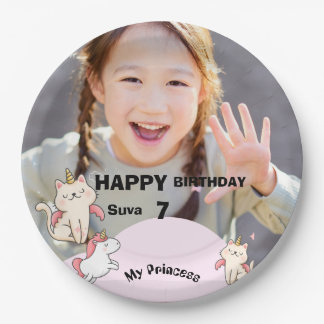 Pink background & sweet girl paper plate
