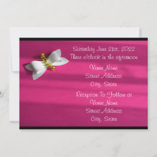 Pink Background With a White Bow Wedding Invitation