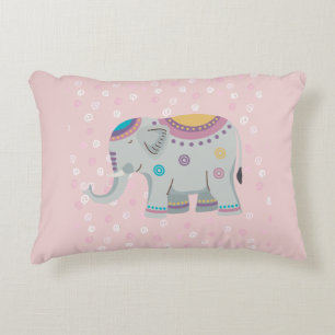 PINK BACKGROUND WITH CUTE INDIAN ELEPHANT DECORATIVE CUSHION