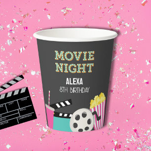 Pink Backyard Movie night party Paper cup