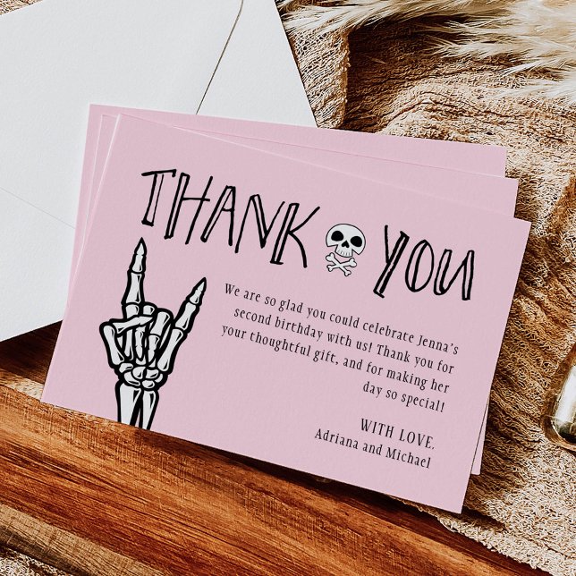 Pink Bad Two The Bone Birthday Thank You Card (Creator Uploaded)
