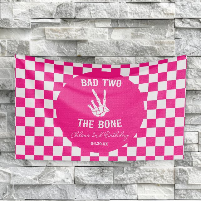 Pink Bad Two The Bone Skeleton 2nd Birthday Party Banner (Creator Uploaded)