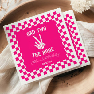 Pink Bad Two The Bone Skeleton 2nd Birthday Party Napkin