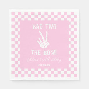 Pink Bad Two The Bone Skeleton 2nd Birthday Party Napkin