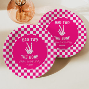 Pink Bad Two The Bone Skeleton 2nd Birthday Party Paper Plate