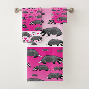 Pink Badger Hearts Bathroom Towel Set