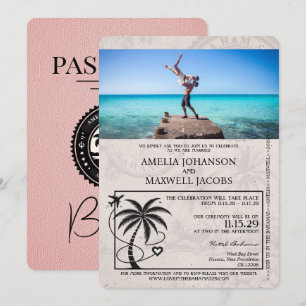 Pink Bahamas Passport Wedding Invitation
