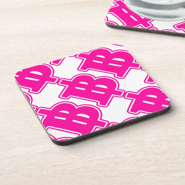 PINK BAHT SIGN ฿ Thai Money Currency ฿ Coaster (Left Side)