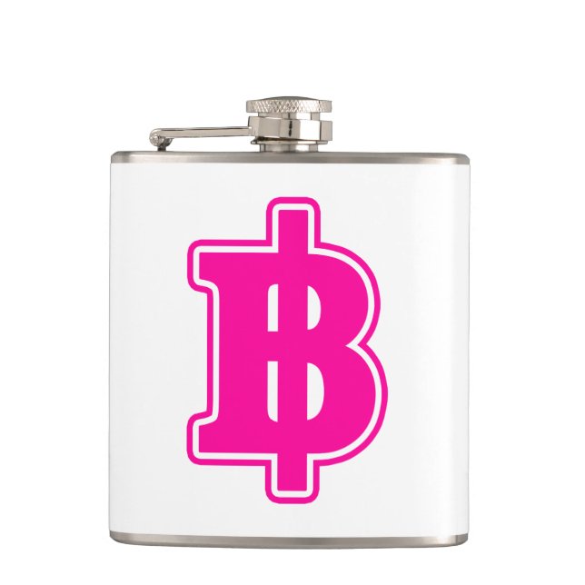 PINK BAHT SIGN ฿ Thai Money Currency ฿ Hip Flask (Front)