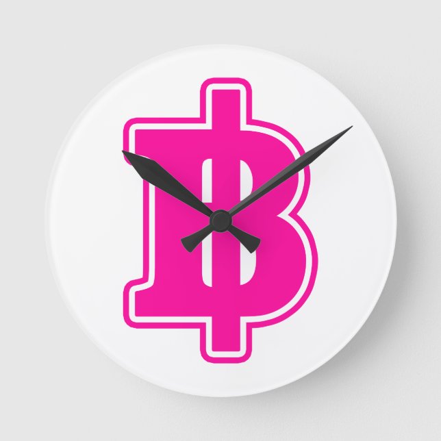 PINK BAHT SIGN ฿ Thai Money Currency ฿ Round Clock (Front)