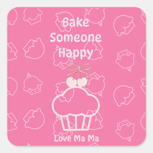 Pink bake someone happy  square sticker