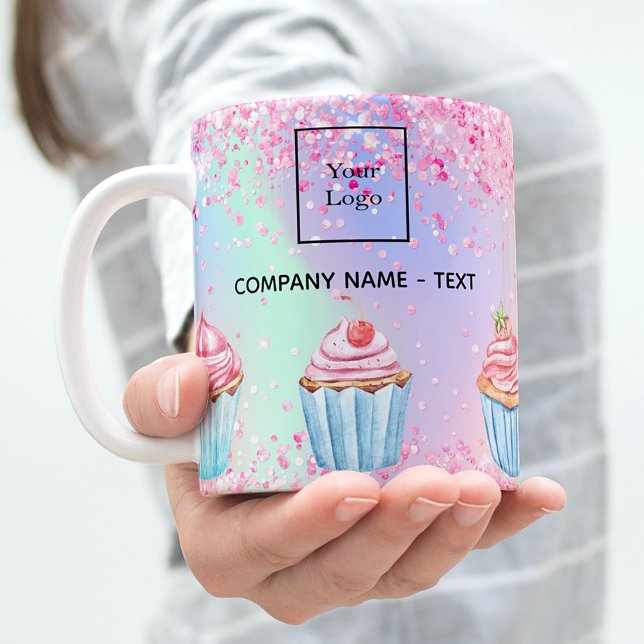 Pink bakery cupcakes logo qr code coffee mug (Creator Uploaded)