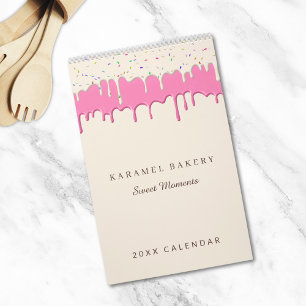 Pink Bakery Frosting Drip Business Logo Calendar