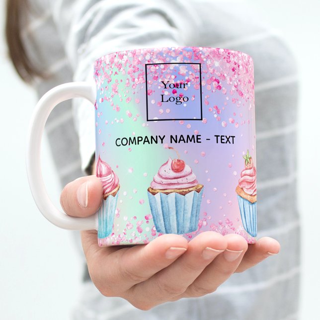 Pink bakery glitter cupcakes logo qr code coffee mug (Creator Uploaded)