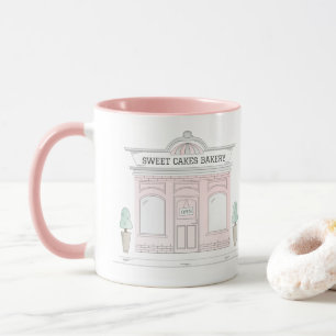 Pink Bakery Shop Mug   Storefront Illustration