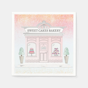 Pink Bakery Shop Napkins   Storefront Illustration