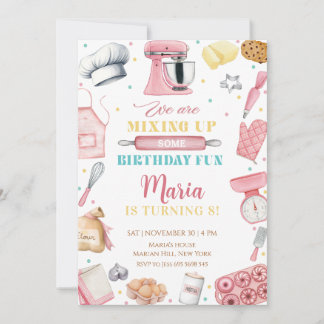 Pink Baking Girl Chef Cake Birthday Invitation