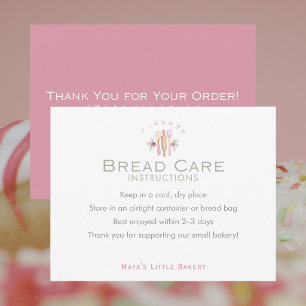 Pink Baking Utensils Bread Care Instructions Thank You Card