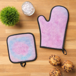 Pink Balance Abstract Watercolor Art Oven Mitt & Pot Holder Set