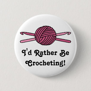 Pink Ball of Yarn & Crochet Hooks 6 Cm Round Badge