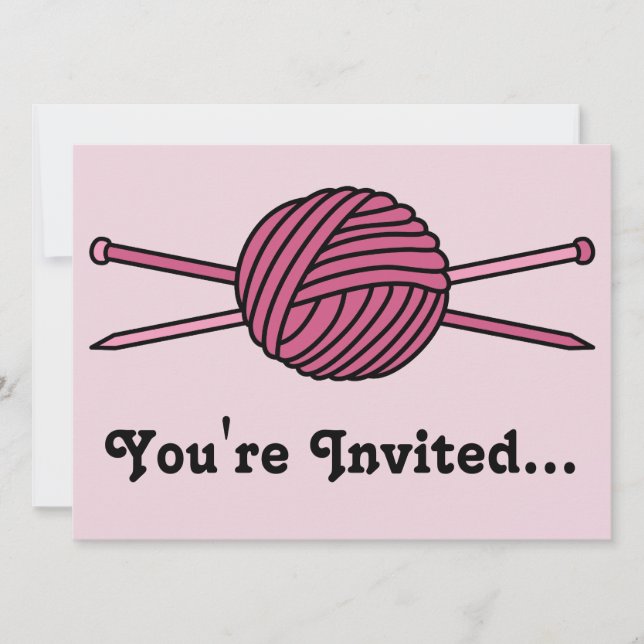 Pink Ball of Yarn & Knitting Needles Invitation (Front)