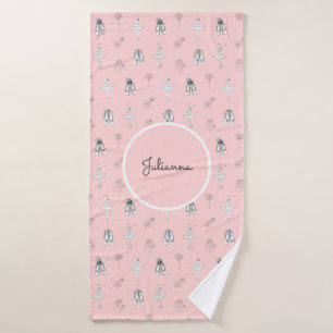 Pink Ballerina and Flowers Bath Towel
