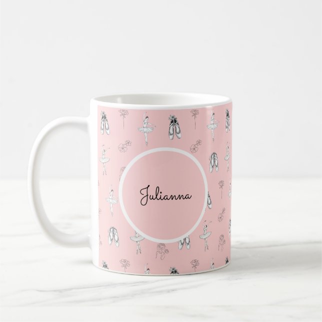 Pink Ballerina and Flowers Coffee Mug (Left)