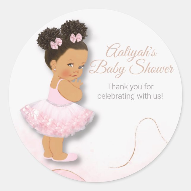 Pink ballerina baby shower cupcake topper classic  classic round sticker (Front)